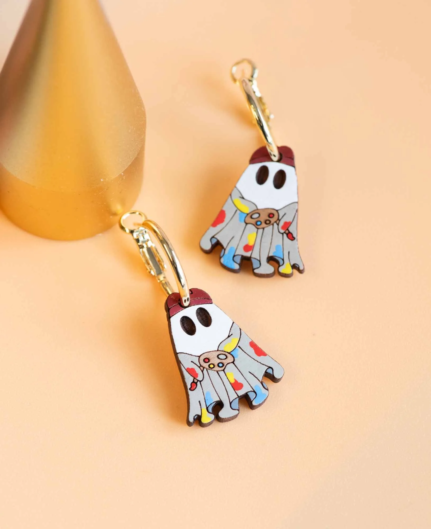 Hand-Painted Art Ghost Hoop Earrings - PET15291H