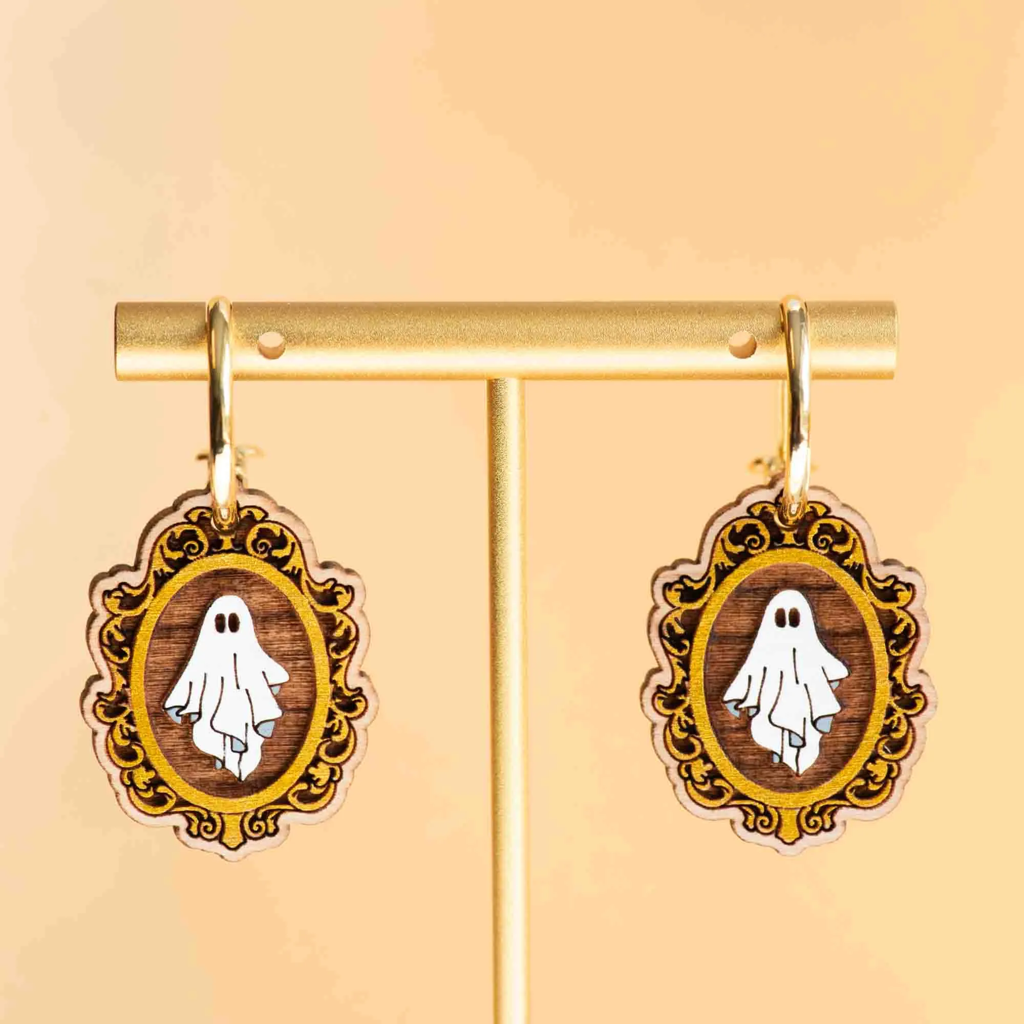 Hand-Painted Oval Ghost Hoop Earrings - PET15284H